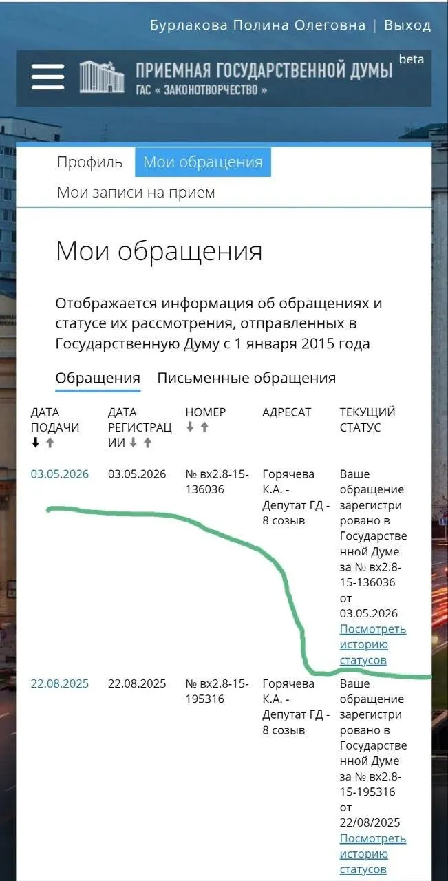 Юристка и волонтёрка обратилась к депутату с требованием ускорить подготовку законопроектов — от охранных ордеров до ужесточения ответственности полиции; за полгода после одобрения экспертной группы законодательных шагов не последовало.