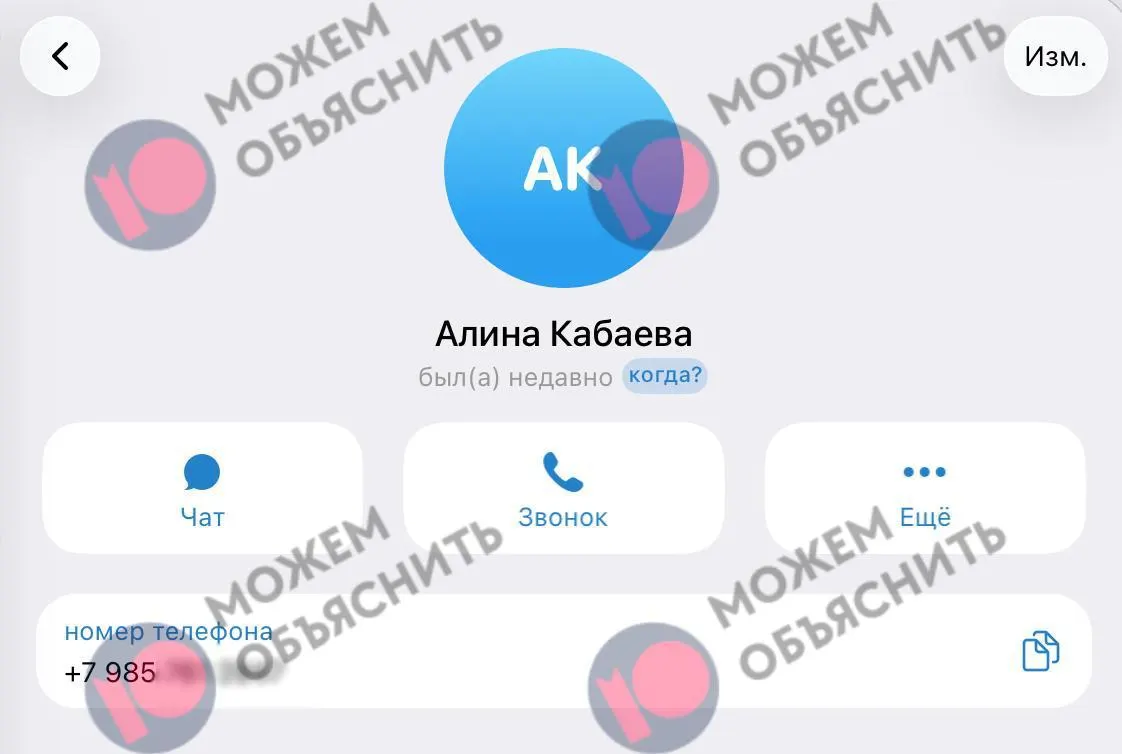 По данным утечки, номер, используемый в мессенджере, связан с Алиной Кабаевой и госуслугами Москвы; упоминаются замедления Telegram и аресты основателя мессенджера.